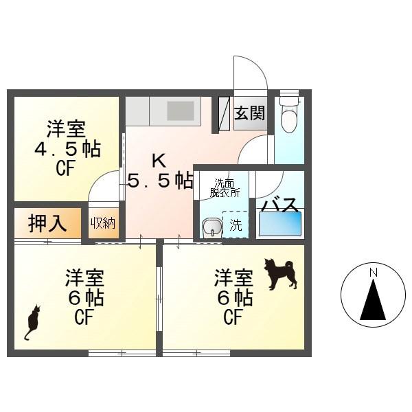 マンションビッグヒルズ(3K/1階)の間取り写真