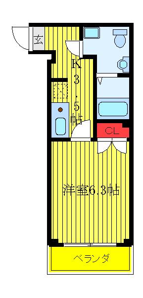 ベルテF(1K/3階)の間取り写真