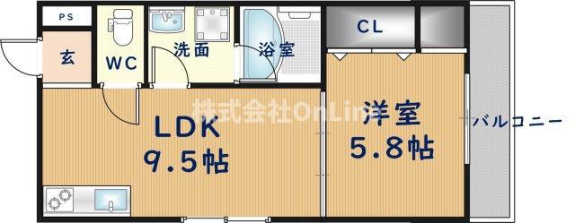 駅前つばきハイツ(1LDK/2階)の間取り写真