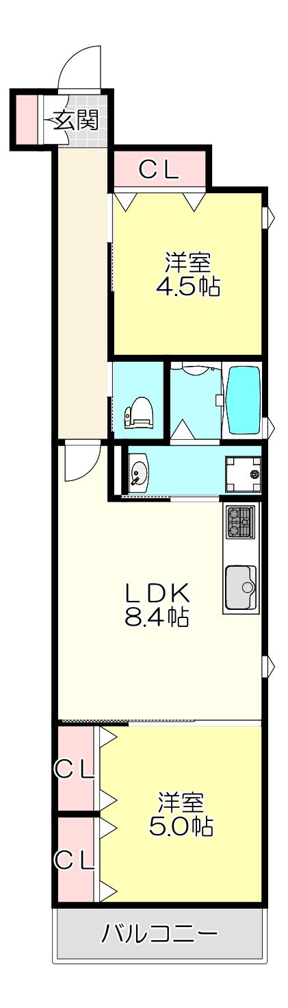 ラモーナ巽南(2LDK/2階)の間取り写真