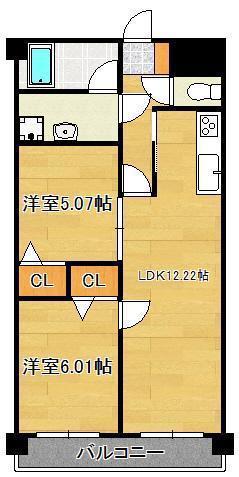 ラフィーネ到津学園通(2LDK/4階)の間取り写真
