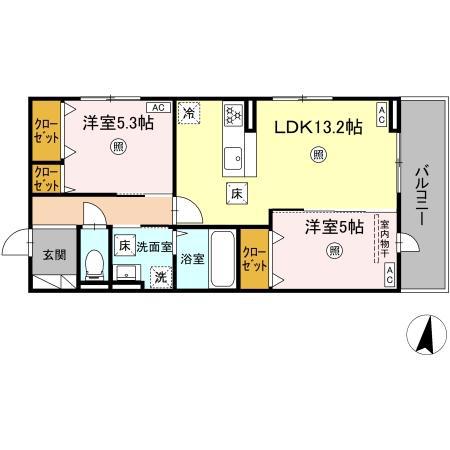 アゼリア水前寺(2LDK/1階)の間取り写真