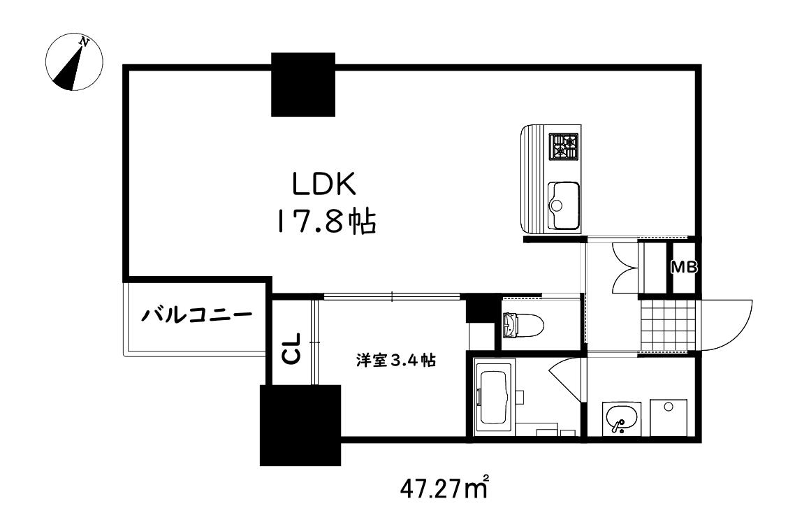 ゾナ神戸磯上通(1LDK/2階)の間取り写真
