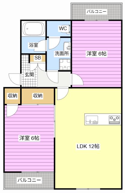 フェニックスII(2LDK/2階)の間取り写真