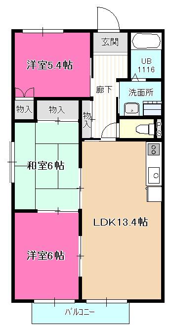 シャトル古城(3LDK/2階)の間取り写真