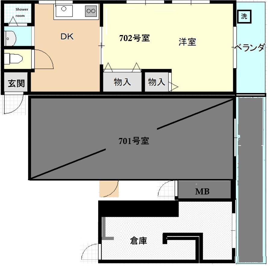 相生町中央ビル(1DK/7階)の間取り写真