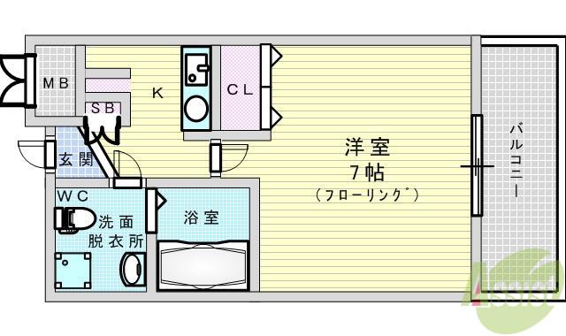 アスール江坂3RD(1K/9階)の間取り写真