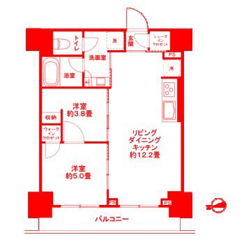 ザ・ライオンズフォーシア鶴(2LDK/8階)の間取り写真