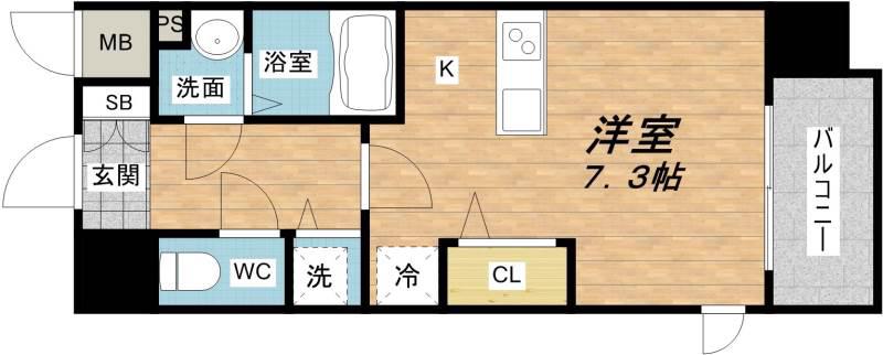 プレサンスタワー北浜(ワンルーム/2階)の間取り写真