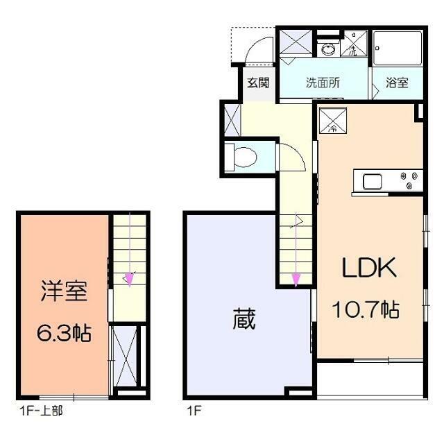 カクト・ユウB(1LDK/1階)の間取り写真