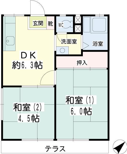 ハタハイツ(2DK/1階)の間取り写真