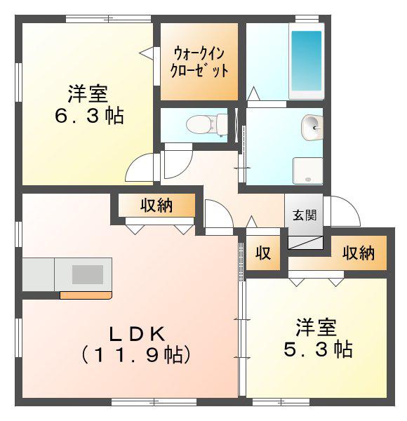 ハートフルネストA棟(2LDK/1階)の間取り写真