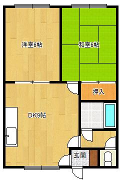 丹保ハイツ(2DK/2階)の間取り写真