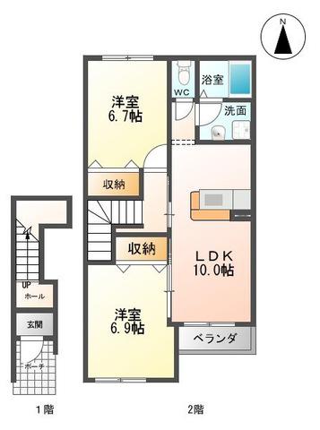 フォンターナ(2LDK/2階)の間取り写真