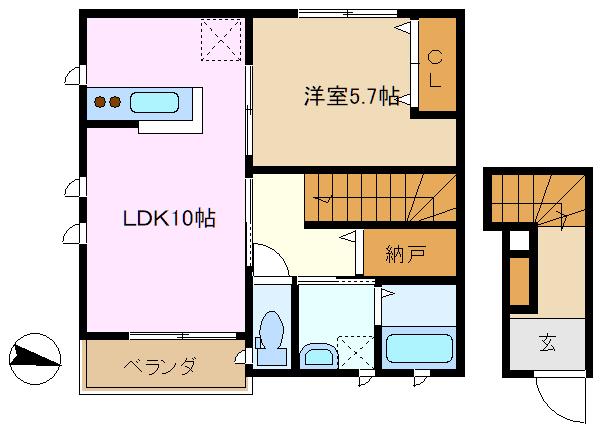 グリムコート(1LDK/2階)の間取り写真