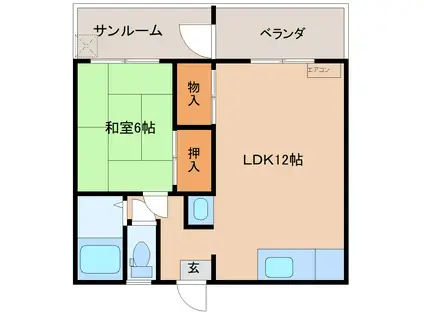 ラフォーレ新庄II(1LDK/4階)の間取り写真