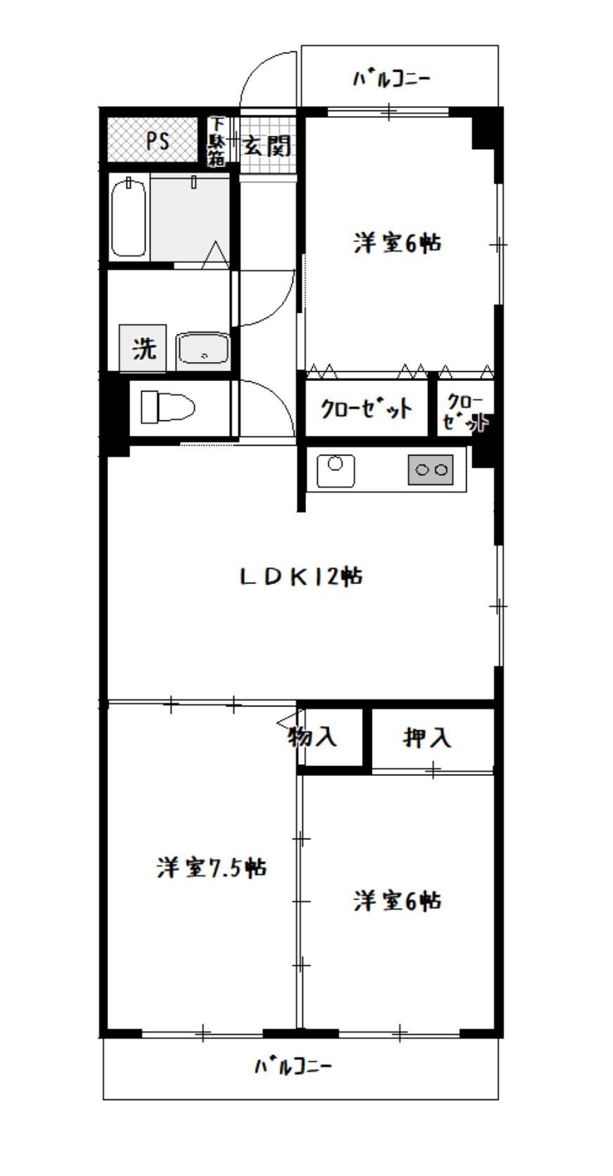 ラ・セーヌ南大分(3LDK/1階)の間取り写真