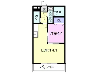 モンターニュFUJI(1LDK/4階)の間取り写真