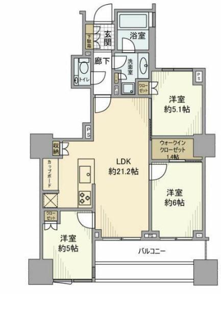 パークコート千代田四番町(3LDK/5階)の間取り写真