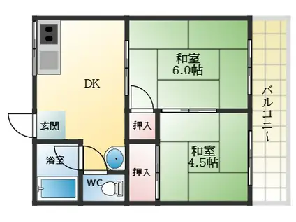 マンションさつき(2DK/2階)の間取り写真
