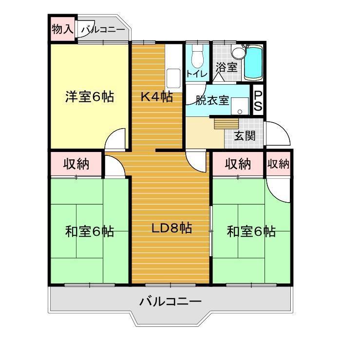 リズム綾羅木A(3LDK/2階)の間取り写真