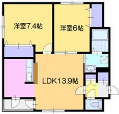 アルジャン・イオ(2LDK/1階)の間取り写真