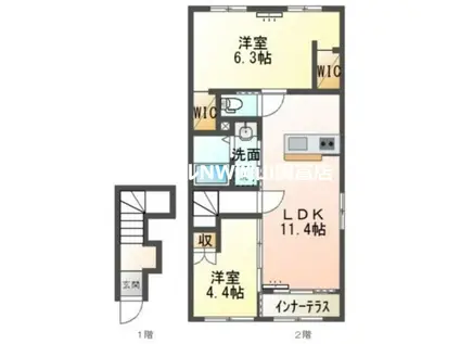 JR赤穂線 大多羅駅 徒歩26分 2階建 築1年(2LDK/2階)の間取り写真