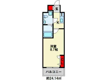 NO.65クロッシングタワー(1K/7階)の間取り写真