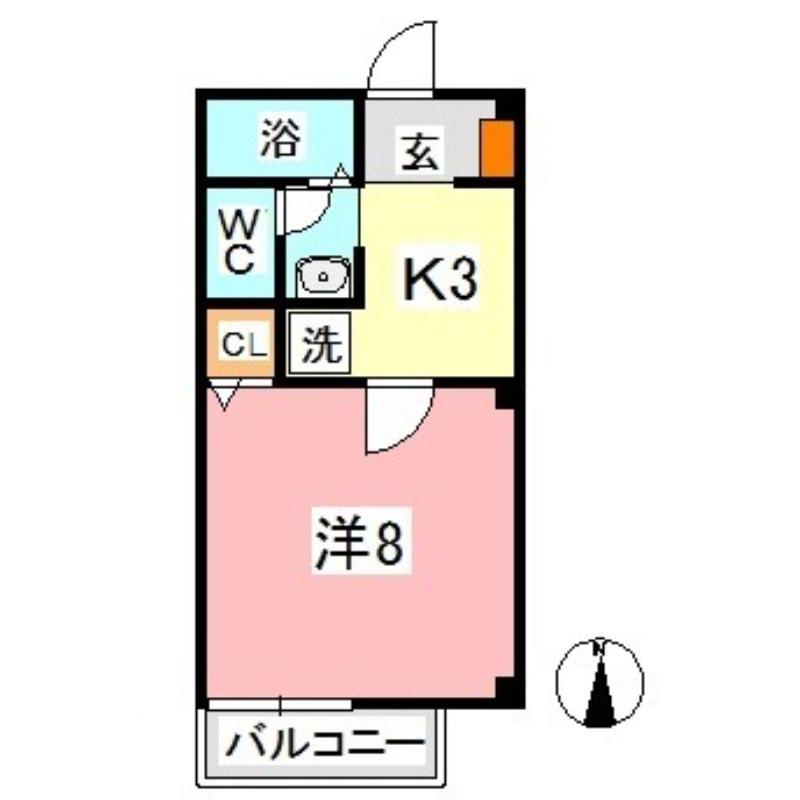 フォブール三冠A(1K/1階)の間取り写真