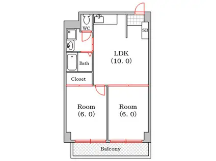カーサ日本橋(2LDK/6階)の間取り写真