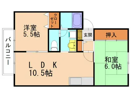ソレジオ岡垣A(2LDK/2階)の間取り写真