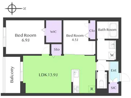 ウィズプラス等々力(2LDK/3階)の間取り写真