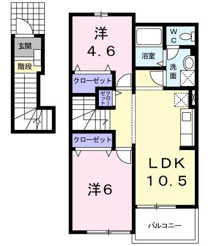 エスポワール吉田III(2LDK/2階)の間取り写真