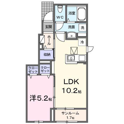 モカ XI(1LDK/1階)の間取り写真