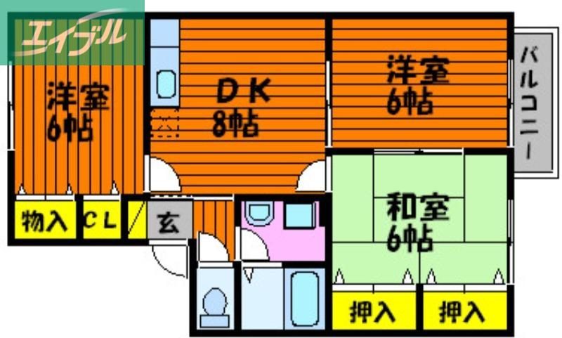 エルハイムIII(3DK/2階)の間取り写真