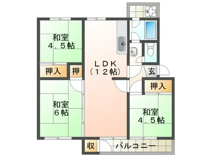 狩口台 34号棟(3LDK/5階)の間取り写真