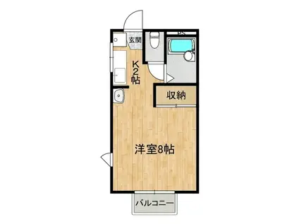 松山ハイツ B棟(ワンルーム/1階)の間取り写真