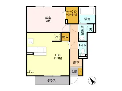 ティンカーベルB(1LDK/1階)の間取り写真