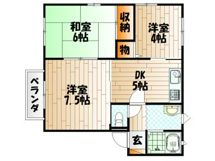 新町ヒルズB棟(3DK/2階)の間取り写真