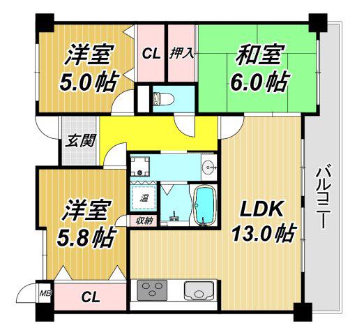 アエロポール伊丹(3LDK/3階)の間取り写真