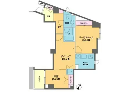 カスタリア南麻布(1SDK/4階)の間取り写真