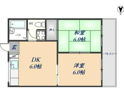 ラ・メゾン客坊町 A棟(2DK/2階)の間取り写真