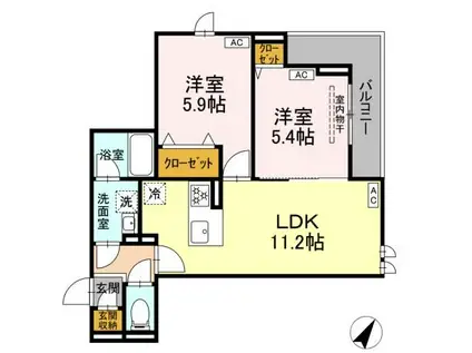 セレスティア細田C(2LDK/3階)の間取り写真