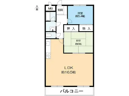 ジュネス北六甲(2LDK/3階)の間取り写真
