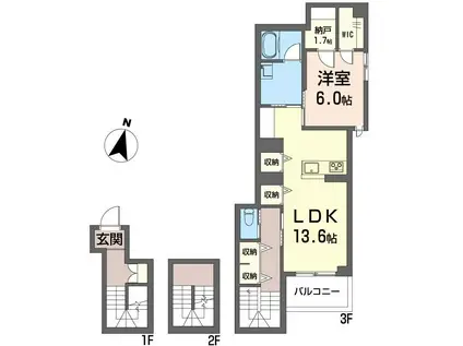 ラ・イスラ・ボニータ(1SLDK/3階)の間取り写真
