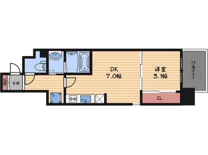 クレストコート靭公園(1DK/7階)の間取り写真