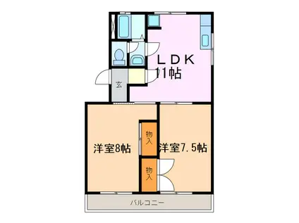 箕ノ手ハイツA棟(2LDK/3階)の間取り写真