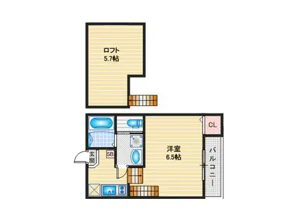 ハーモニーテラス長筬町III(1SK/2階)の間取り写真
