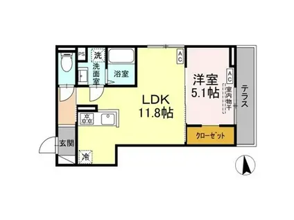 トリシア居町(1LDK/1階)の間取り写真