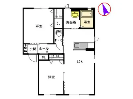 フローラ B棟(2LDK/1階)の間取り写真